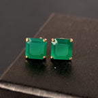 D'joy Green Onyx Solitaire Stud Push Post Earring in 14K Yellow Gold Plating Sterling Silver 4.43 Ct.
