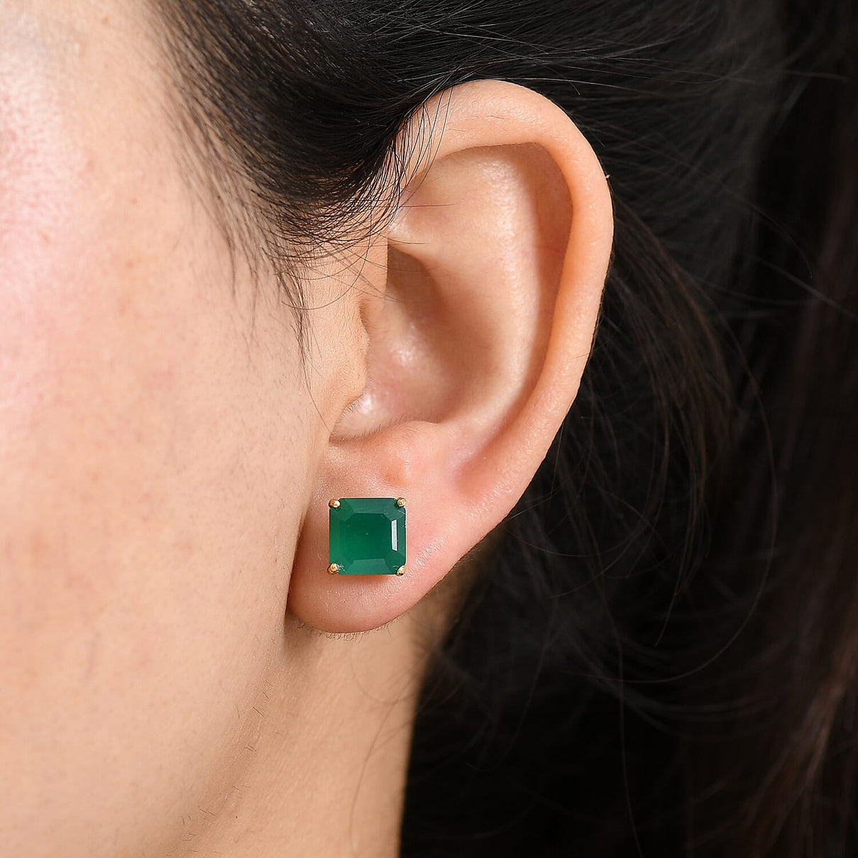 D'joy Green Onyx Solitaire Stud Push Post Earring in 14K Yellow Gold Plating Sterling Silver 4.43 Ct. 8187133 3
