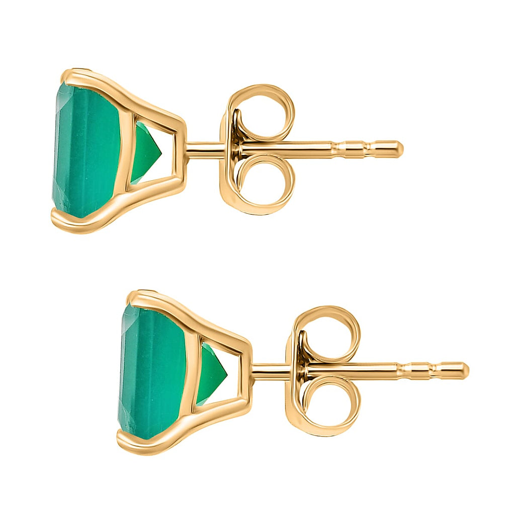 D'joy Green Onyx Solitaire Stud Push Post Earring in 14K Yellow Gold Plating Sterling Silver 4.43 Ct.