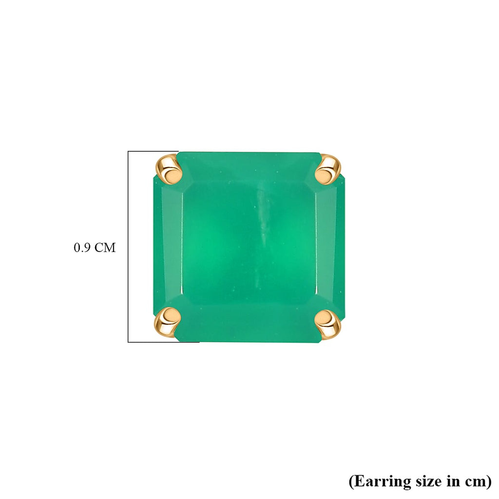 D'joy Green Onyx Solitaire Stud Push Post Earring in 14K Yellow Gold Plating Sterling Silver 4.43 Ct.