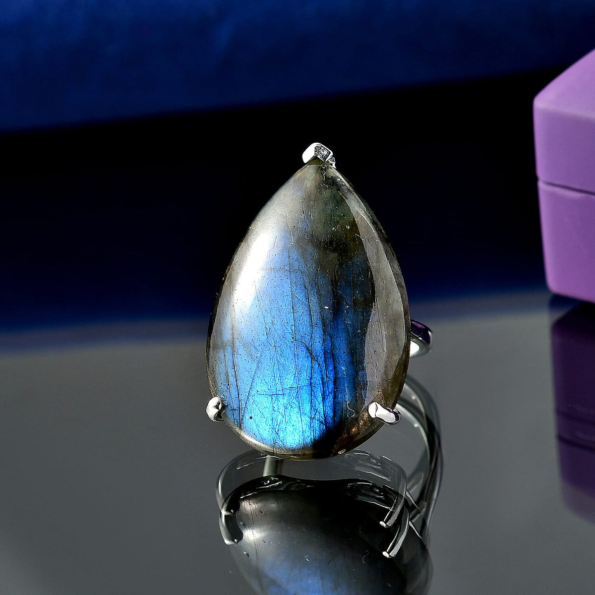 D'joy AAA Labradorite Solitaire Ring in Platinum Overlay Sterling Silver 35.43 Ct. 8184703 1