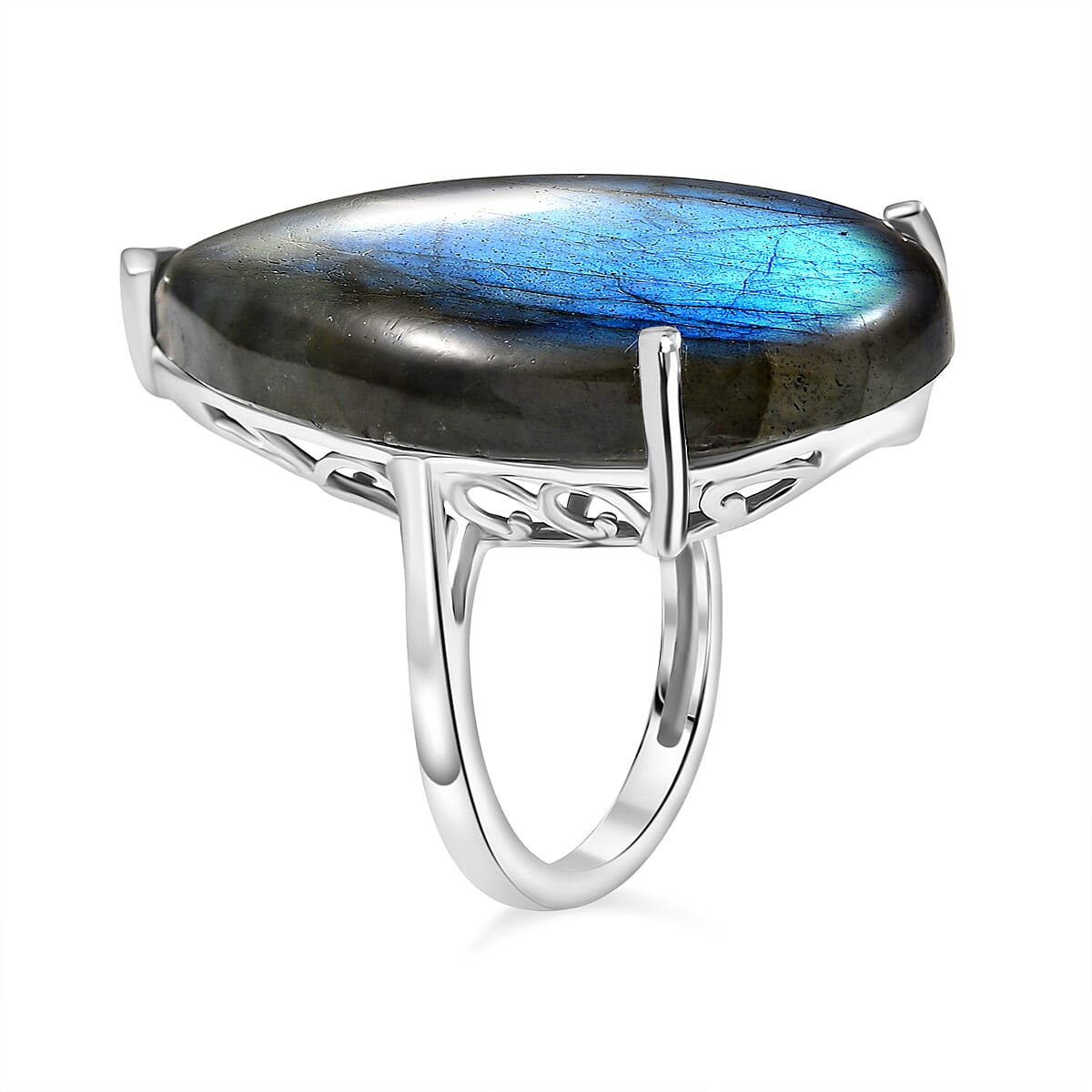 D'joy AAA Labradorite Solitaire Ring in Platinum Overlay Sterling Silver 35.43 Ct. 8184703 3