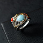 D'joy Larimar & Coral Oceanic Harmony Ring in 18K Yellow Gold Plated Sterling Silver 2.40 Ct.