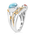 D'joy Larimar & Coral Oceanic Harmony Ring in 18K Yellow Gold Plated Sterling Silver 2.40 Ct.