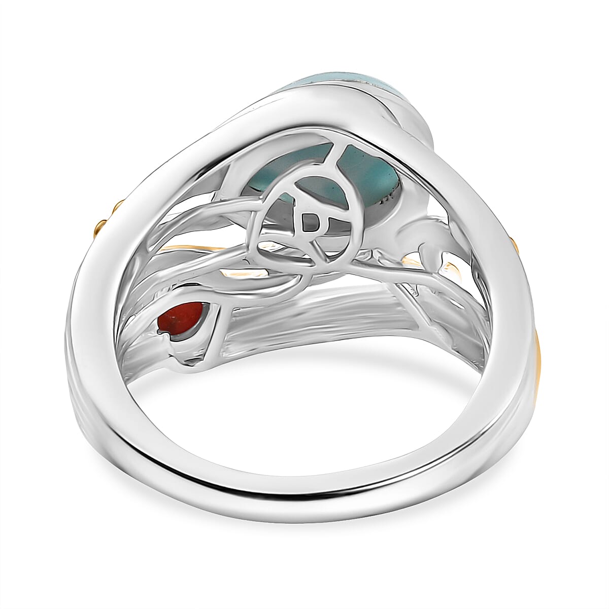 D'joy Larimar, Coral Oceanic Harmony Ring in 18K Yellow Gold Plated Sterling Silver 2.40 Ct. 8195149 5