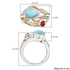 D'joy Larimar & Coral Oceanic Harmony Ring in 18K Yellow Gold Plated Sterling Silver 2.40 Ct.