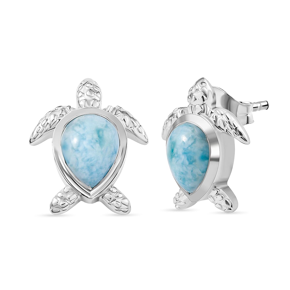D'joy Larimar Turtle Earring in Rhodium Overlay Sterling Silver 2.82 Ct. 8194982 0