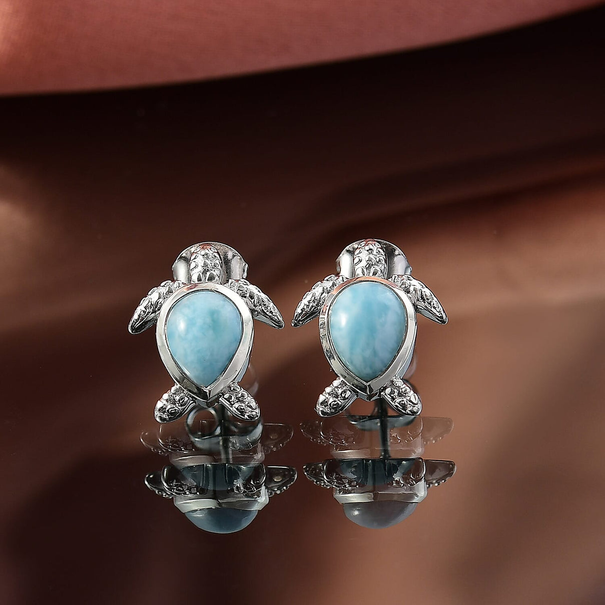 D'joy Larimar Turtle Earring in Rhodium Overlay Sterling Silver 2.82 Ct. 8194982 2
