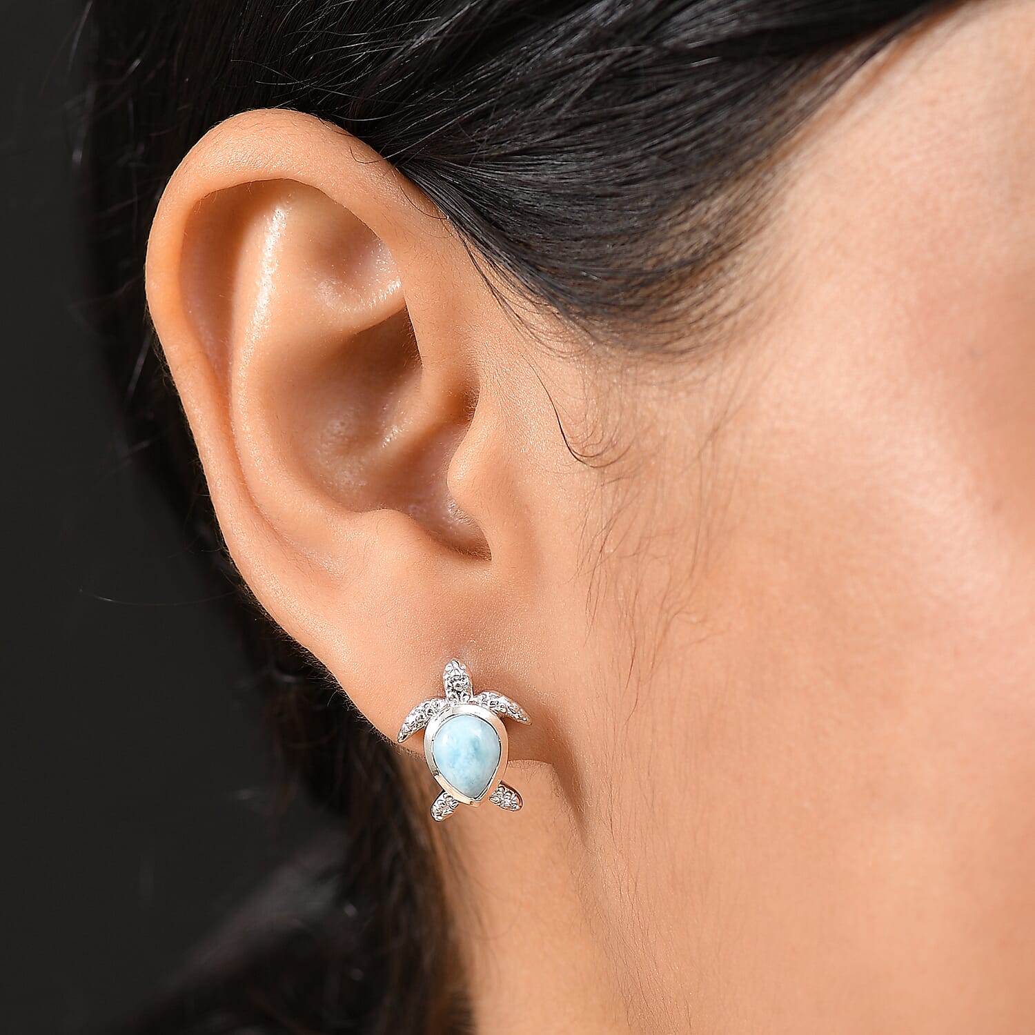 D'joy Larimar Turtle Earring in Rhodium Overlay Sterling Silver 2.82 Ct. 8194982 3