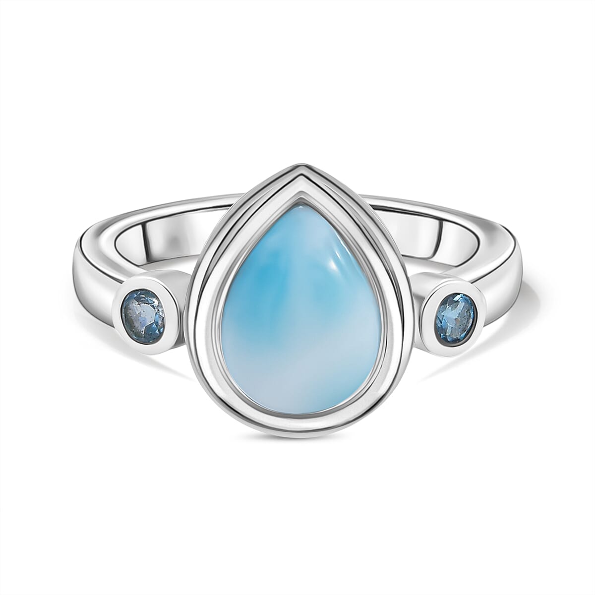 D'joy Larimar and Sky blue Topaz Ocean and Sky Ring in Rhodium Overlay Sterling Silver 2.39 Ct. 8199537 0