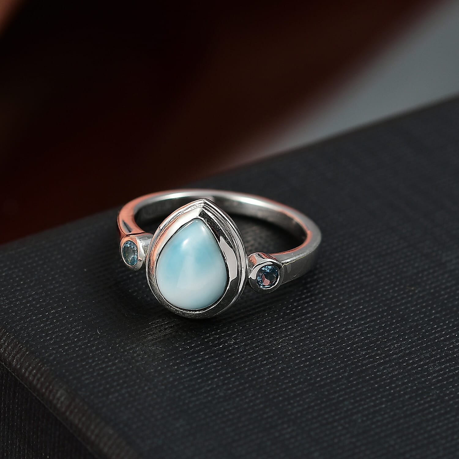 D'joy Larimar and Sky blue Topaz Ocean and Sky Ring in Rhodium Overlay Sterling Silver 2.39 Ct. 8199537 2