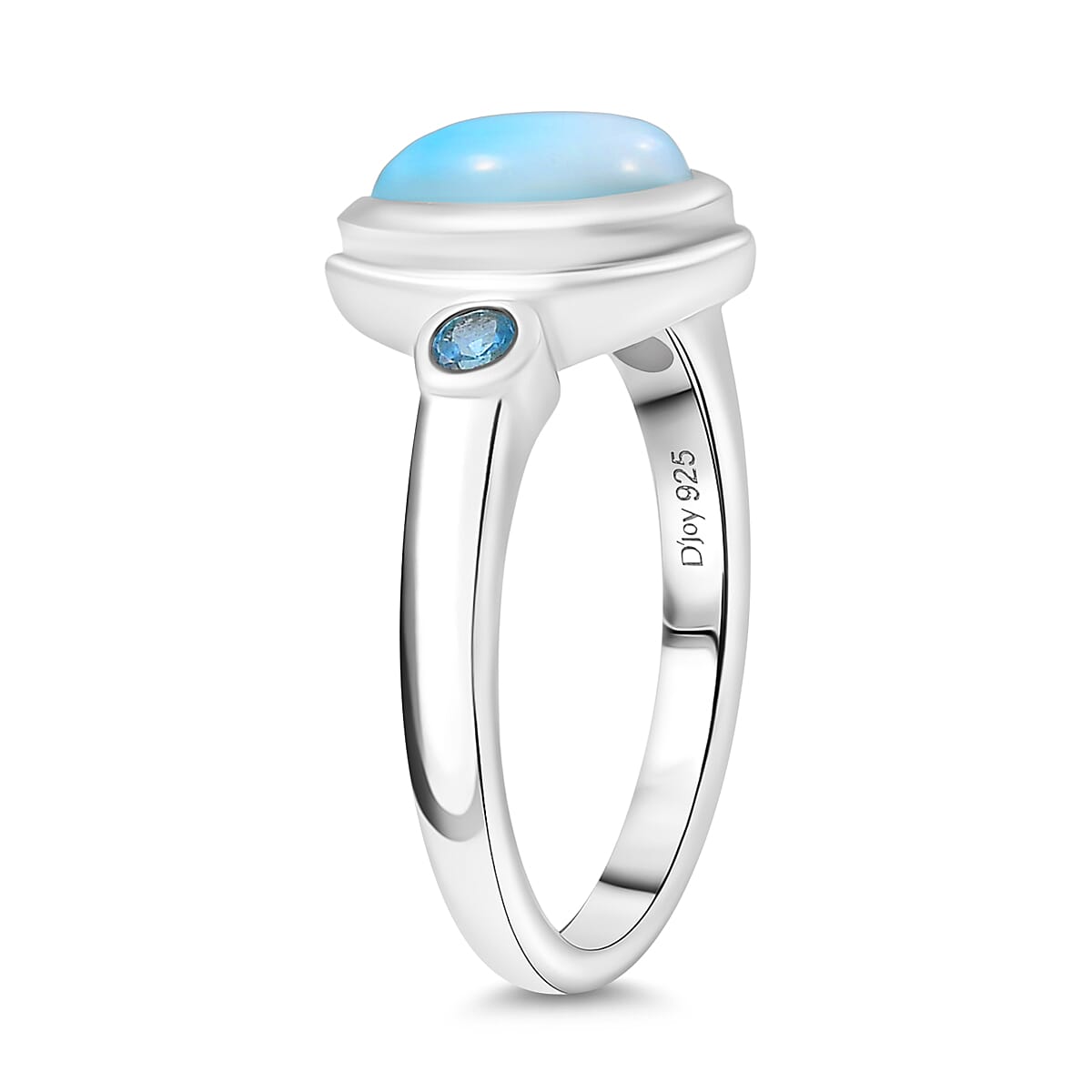 D'joy Larimar and Sky blue Topaz Ocean and Sky Ring in Rhodium Overlay Sterling Silver 2.39 Ct. 8199537 4