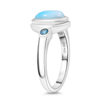 D'joy Larimar & Skyblue Topaz Ocean & Sky Ring in Rhodium Overlay Sterling Silver 2.39 Ct.