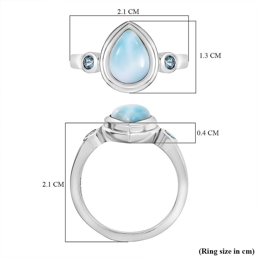 D'joy Larimar & Skyblue Topaz Ocean & Sky Ring in Rhodium Overlay Sterling Silver 2.39 Ct.