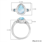 D'joy Larimar & Skyblue Topaz Ocean & Sky Ring in Rhodium Overlay Sterling Silver 2.39 Ct.