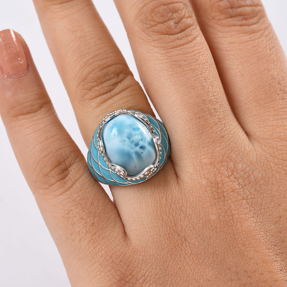 D'joy Larimar Solitaire Rolling Tides Ring in Rhodium Overlay Sterling Silver 11.02 Ct. 8199465 3