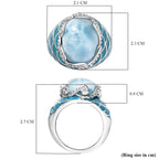 D'joy Larimar Solitaire Rolling Tides Ring in Rhodium Overlay Sterling Silver 11.02 Ct, Silver Wt. 6.29 Gms.