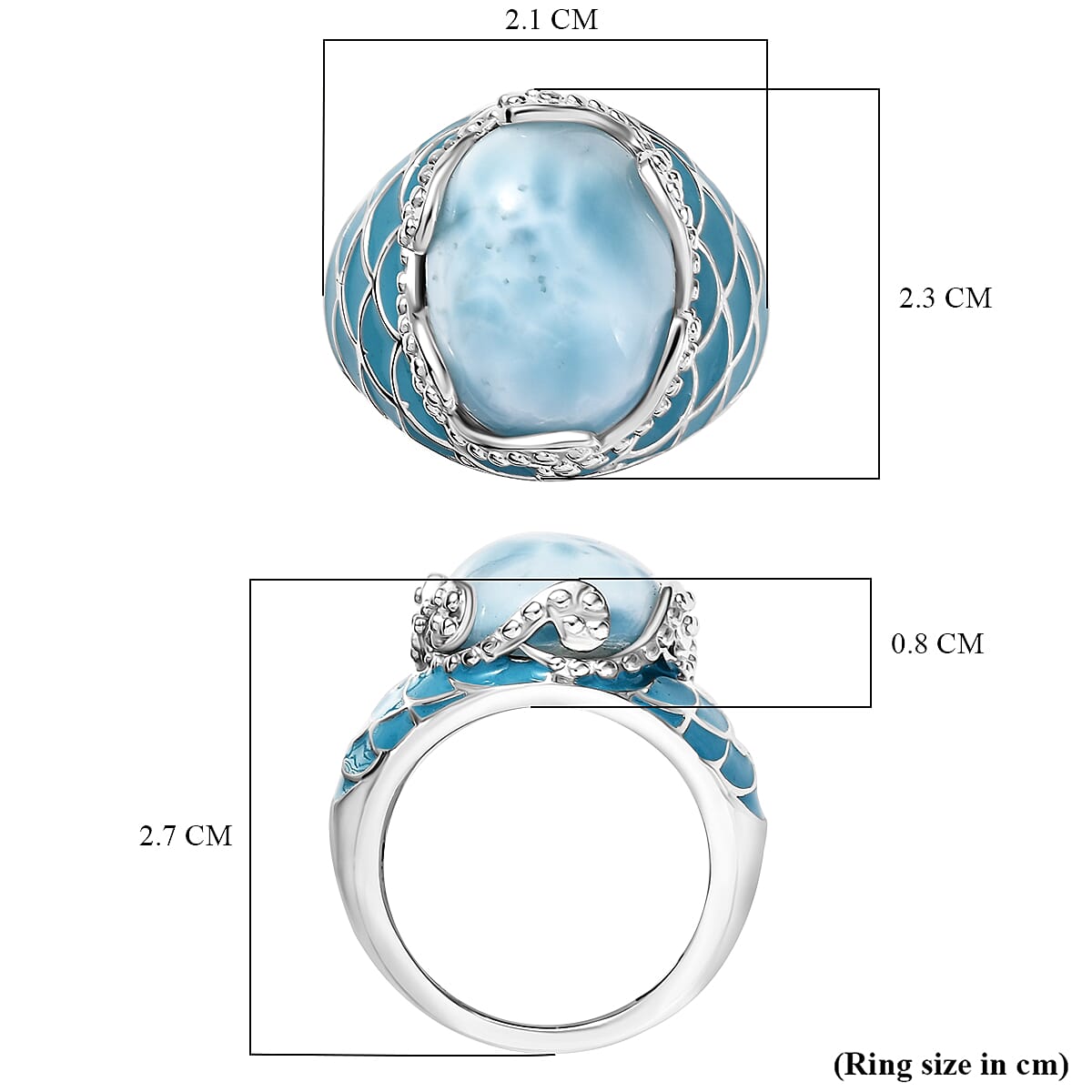 D'joy Larimar Solitaire Rolling Tides Ring in Rhodium Overlay Sterling Silver 11.02 Ct. 8199465 6
