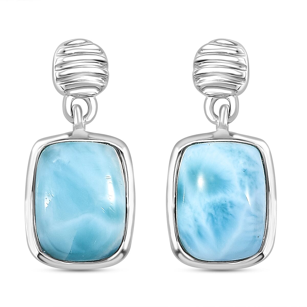 D'joy Larimar Solitaire Stud Push Post Rippling Waters Earring in Rhodium Overlay Sterling Silver 3.24 Ct. 8195119 0