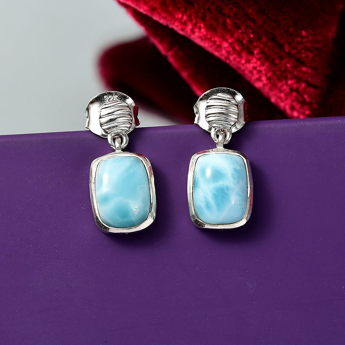 D'joy Larimar Solitaire Stud Push Post Rippling Waters Earring in Rhodium Overlay Sterling Silver 3.24 Ct. 8195119 2