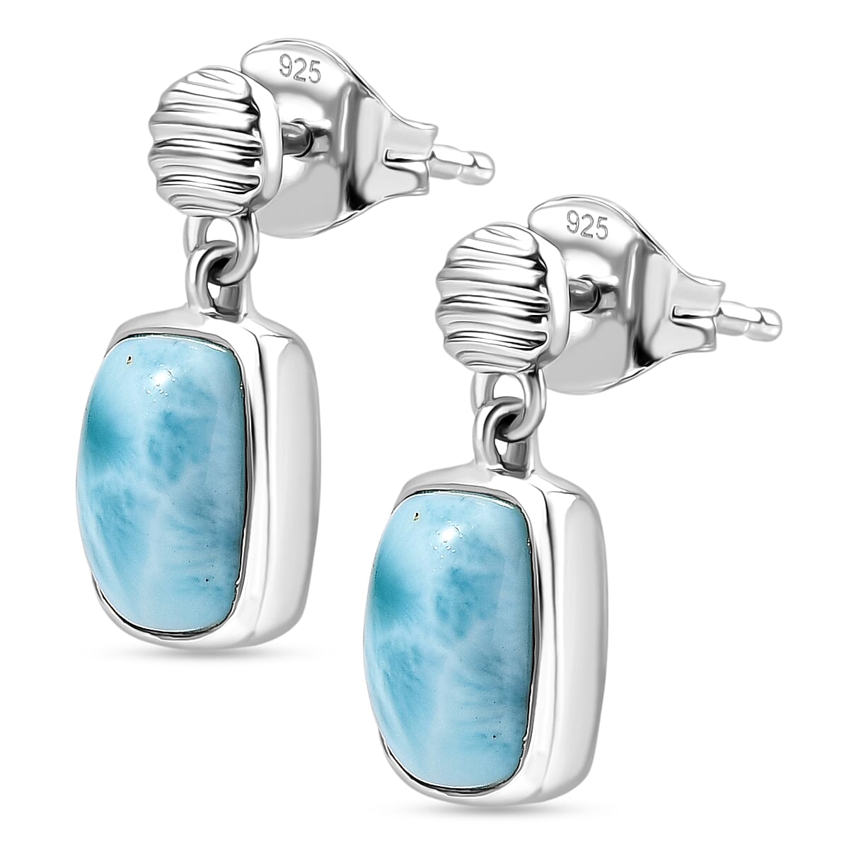 D'joy Larimar Solitaire Stud Push Post Rippling Waters Earring in Rhodium Overlay Sterling Silver 3.24 Ct. 8195119 4