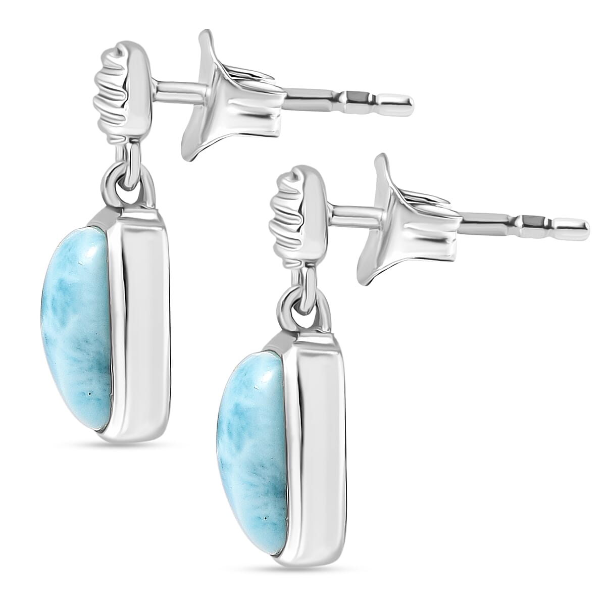D'joy Larimar Solitaire Stud Push Post Rippling Waters Earring in Rhodium Overlay Sterling Silver 3.24 Ct. 8195119 5
