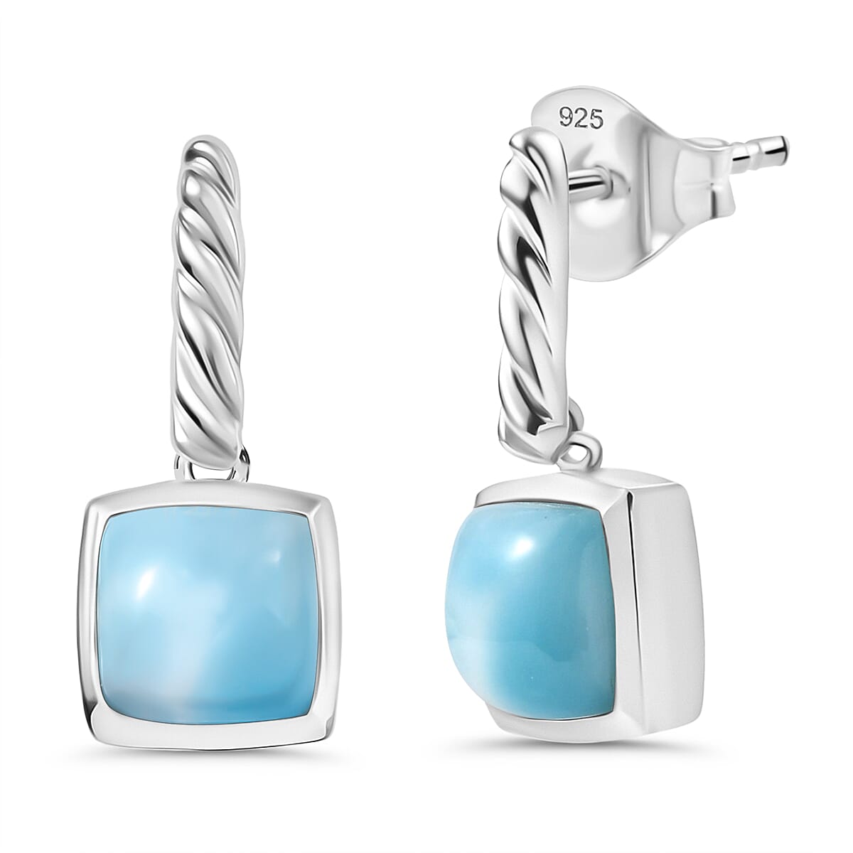 D'joy Larimar Solitaire Stud Push Post Earring in Rhodium Overlay Sterling Silver 4.15 Ct. 8195164 0