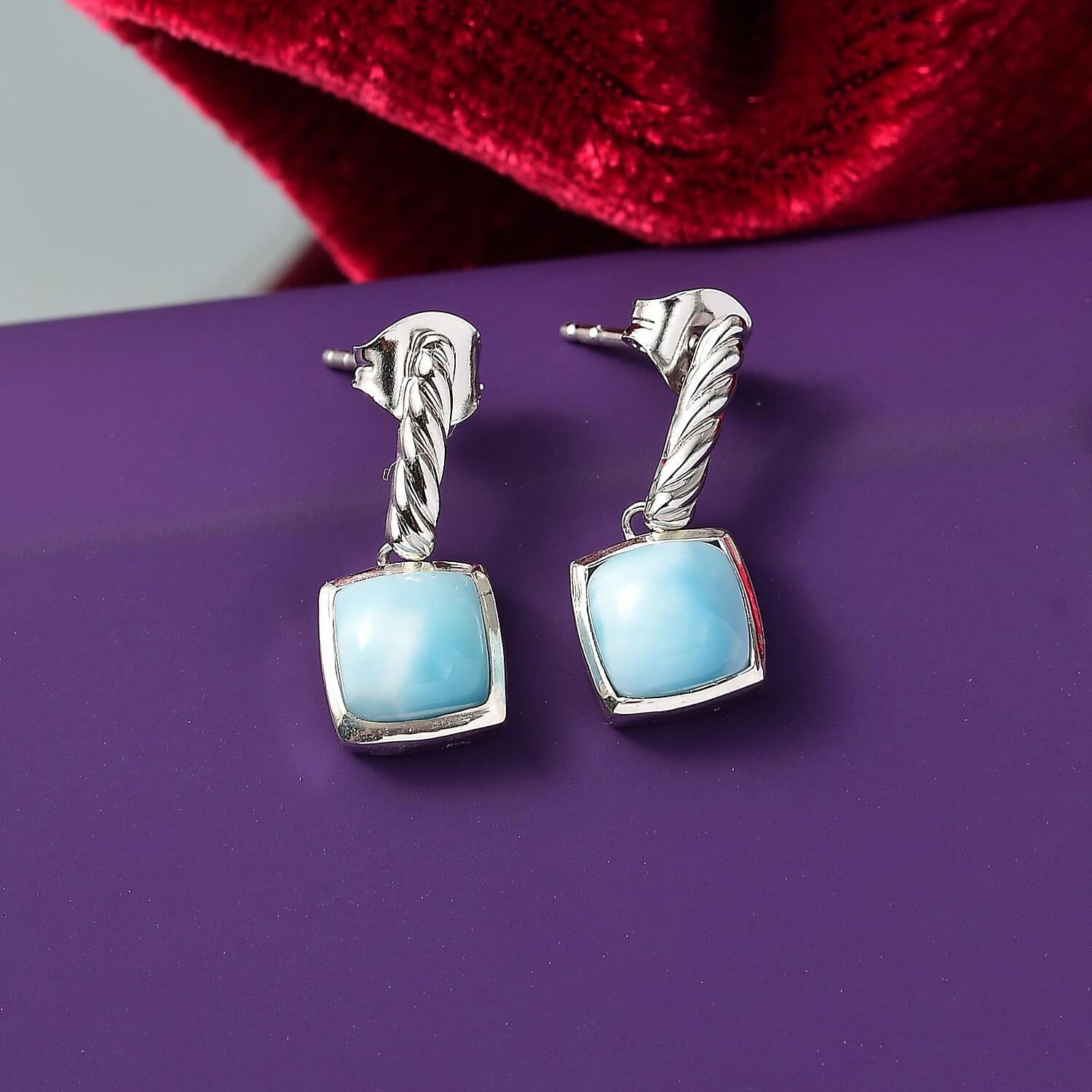 D'joy Larimar Solitaire Stud Push Post Earring in Rhodium Overlay Sterling Silver 4.15 Ct. 8195164 2