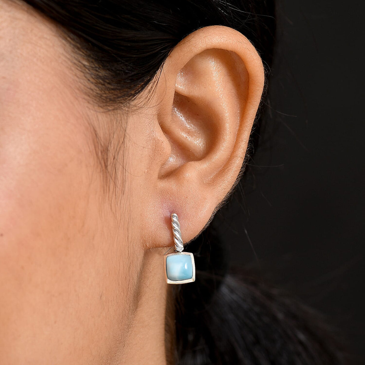 D'joy Larimar Solitaire Stud Push Post Earring in Rhodium Overlay Sterling Silver 4.15 Ct. 8195164 3