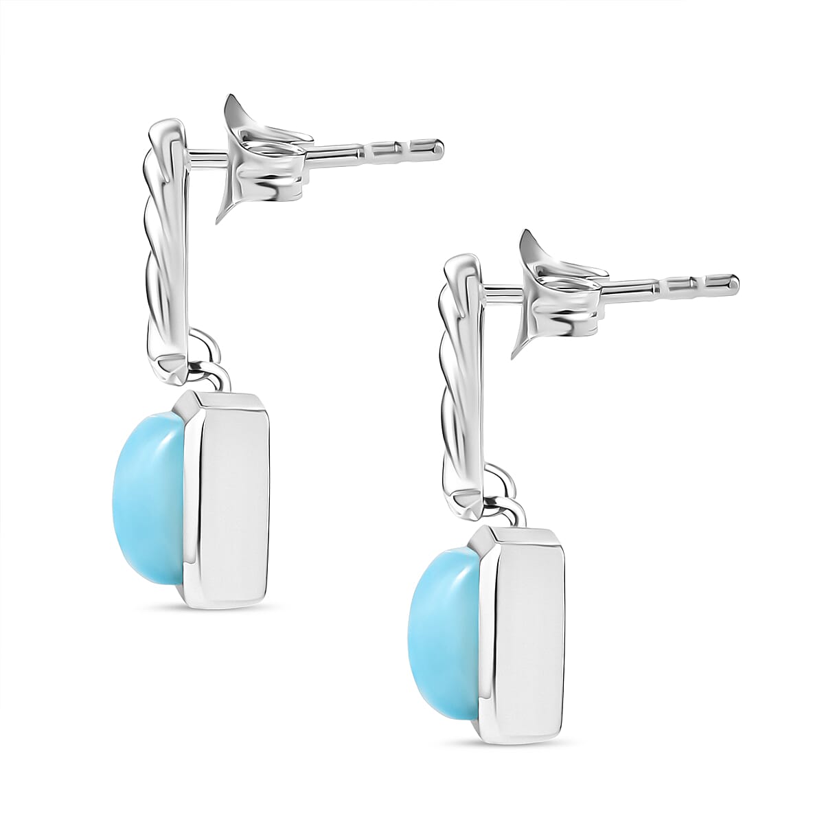 D'joy Larimar Solitaire Stud Push Post Earring in Rhodium Overlay Sterling Silver 4.15 Ct. 8195164 4