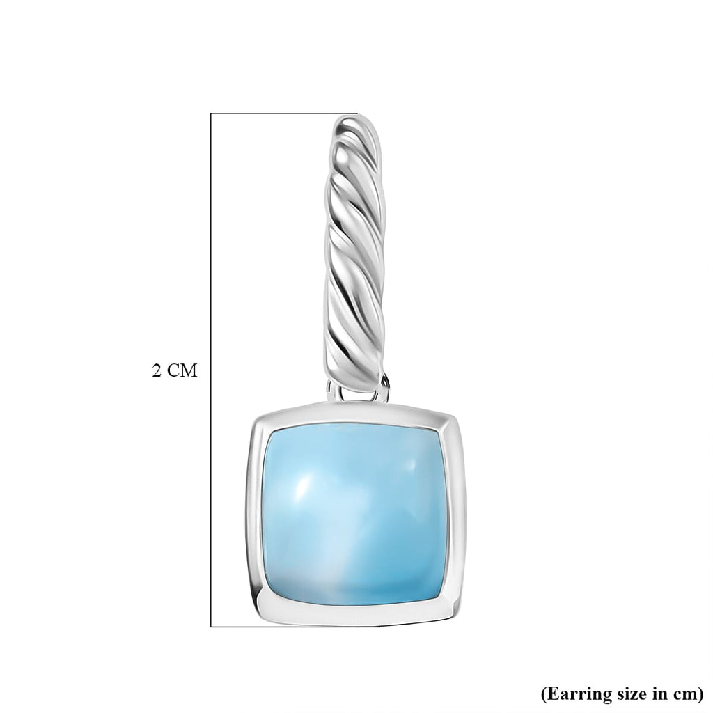 D'joy Larimar Solitaire Stud Push Post Earring in Rhodium Overlay Sterling Silver 4.15 Ct.