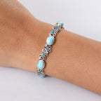D'joy Larimar, White Zircon & Neon Apatite Cluster Wings of the Sea Bracelet (Size - 7.5) in Rhodium Overlay Sterling Silver 18.55 Ct.