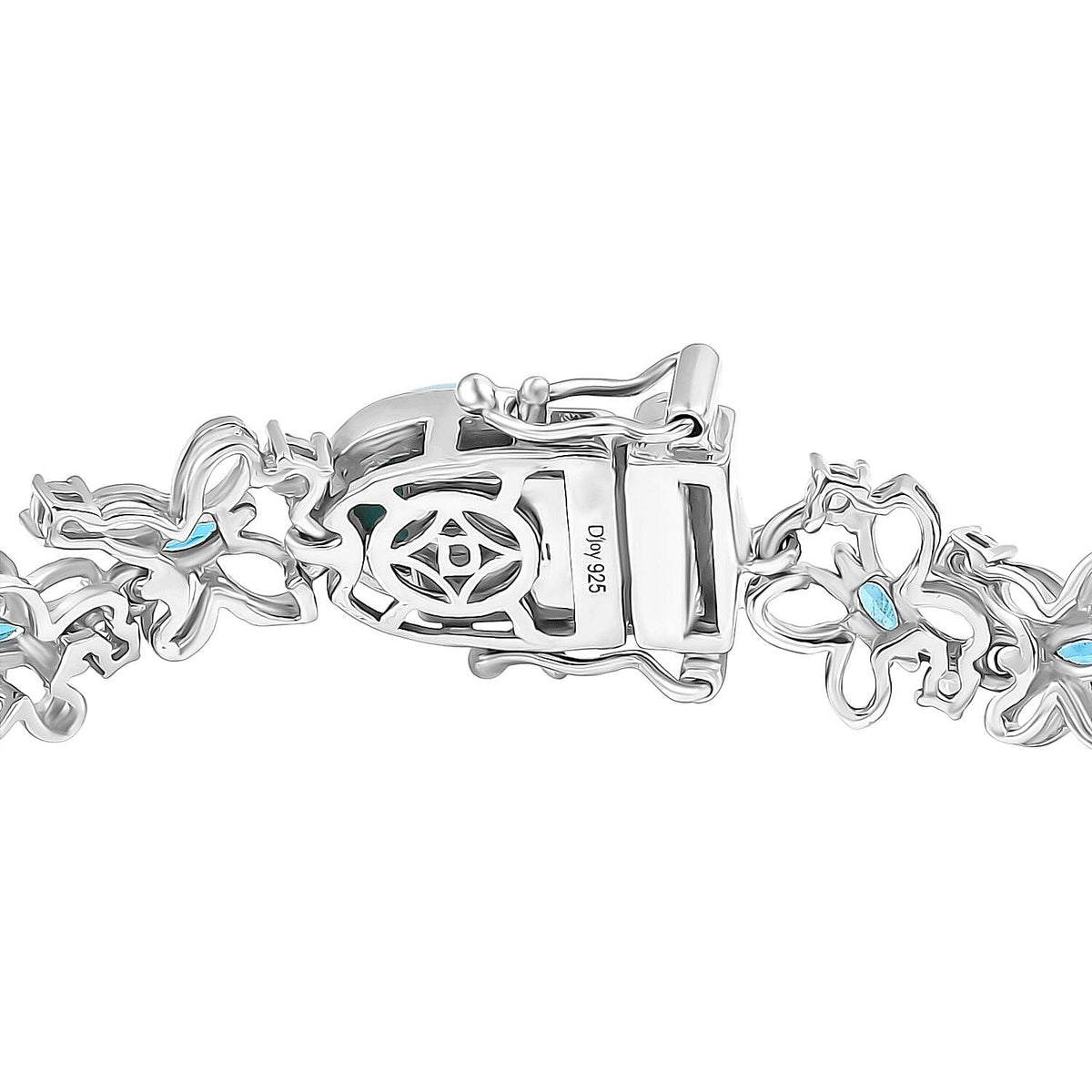 D'joy Larimar, White Zircon &amp; Neon Apatite Cluster Wings of the Sea Bracelet (Size - 7.5) in Rhodium Overlay Sterling Silver 18.55 Ct. V32698285 4