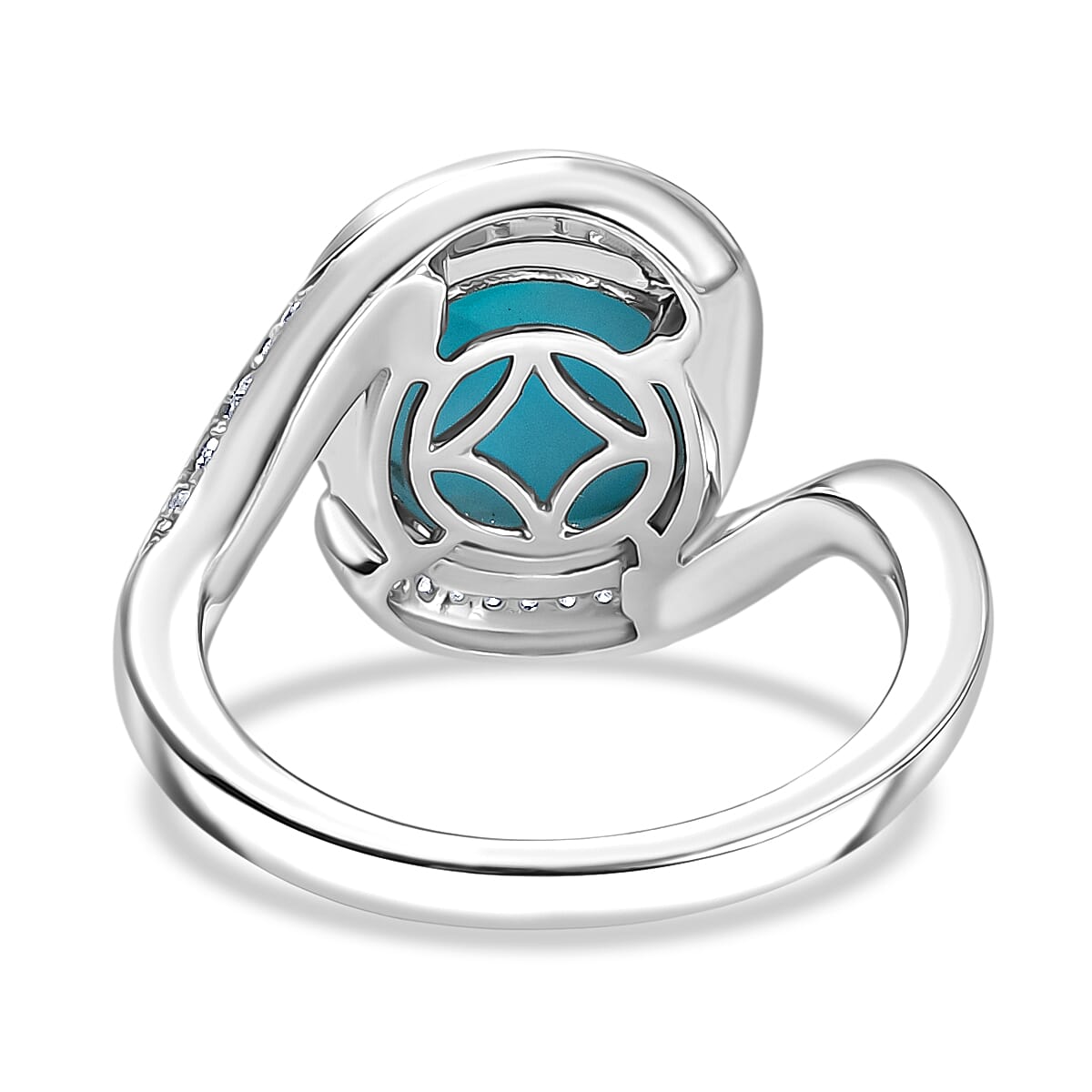D'joy Larimar, White Zircon Solitaire Ocean Swirl Ring in Rhodium Overlay Sterling Silver 4.82 Ct. 8195066 5
