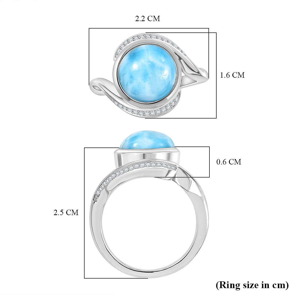 D'joy Larimar, White Zircon Solitaire Ocean Swirl Ring in Rhodium Overlay Sterling Silver 4.82 Ct. 8195066 6