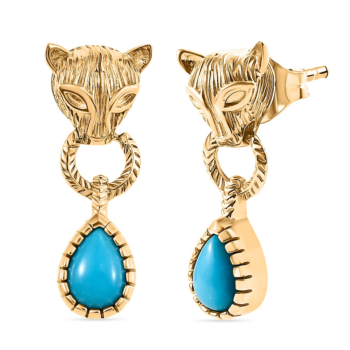 D'joy Sleeping Beauty Turquoise Panther Earring with Push Back in 14K Yellow Gold Plating Sterling Silver 1.32 Ct. 8228086 0