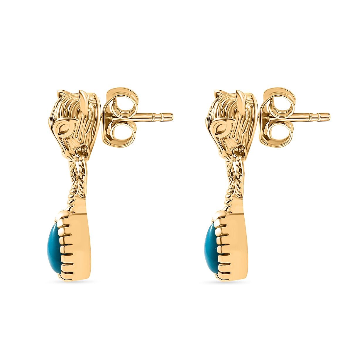 D'joy Sleeping Beauty Turquoise Panther Earring with Push Back in 14K Yellow Gold Plating Sterling Silver 1.32 Ct. 8228086 4