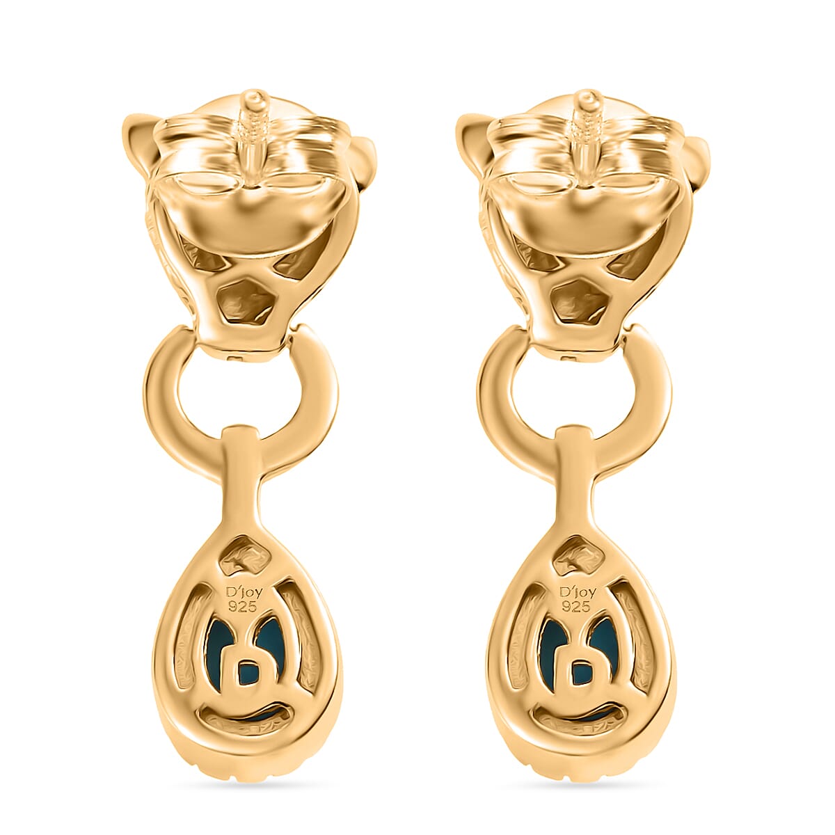 D'joy Sleeping Beauty Turquoise Panther Earring with Push Back in 14K Yellow Gold Plating Sterling Silver 1.32 Ct. 8228086 5