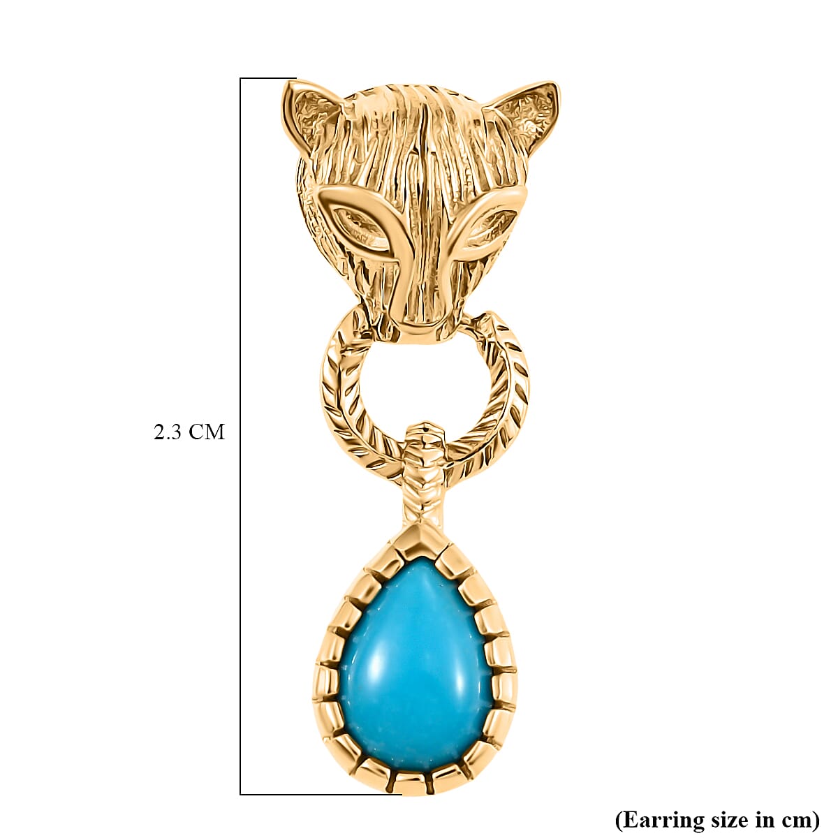 D'joy Sleeping Beauty Turquoise Panther Earring with Push Back in 14K Yellow Gold Plating Sterling Silver 1.32 Ct. 8228086 6