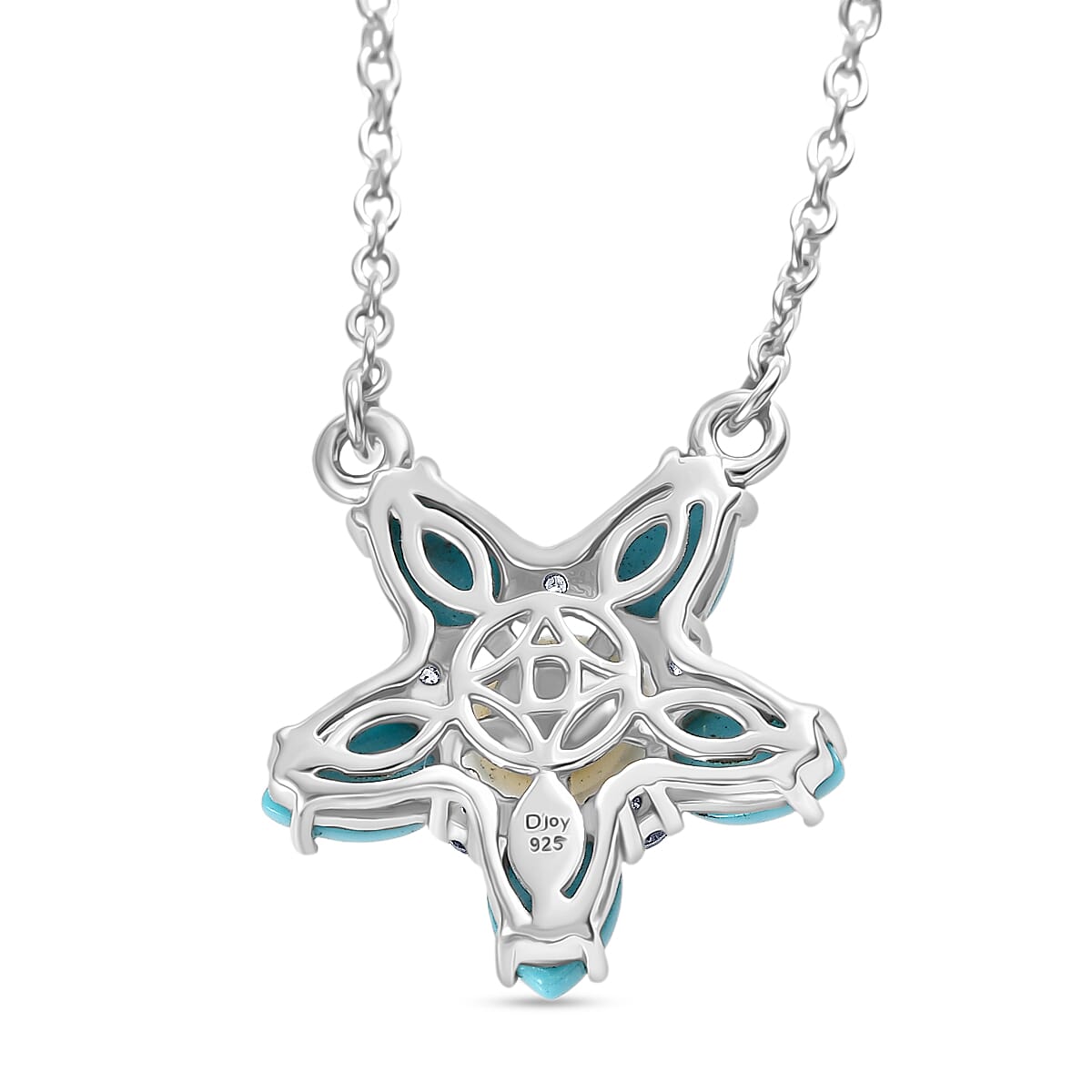 D'joy Sleeping Beauty Turquoise, Fresh Water Pearl and White Zircon Floral Necklace (Size - 20) with Lobster Clasp in Platinum Overlay Sterling Silver 3.49 Ct. 8223688 5