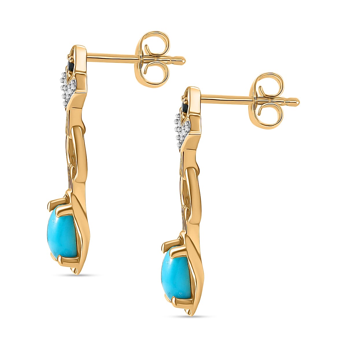 D'joy Sleeping Beauty Turquoise, Natural Chrome Diopside andamp; White Zircon Earring with Push Back in Yellow Gold Plated Sterling Silver 1.32 Ct. 8230078 4
