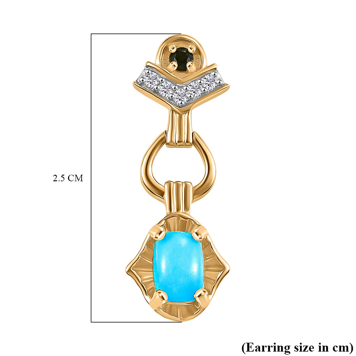 D'joy Sleeping Beauty Turquoise, Natural Chrome Diopside andamp; White Zircon Earring with Push Back in Yellow Gold Plated Sterling Silver 1.32 Ct. 8230078 6
