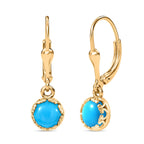 D'joy Sleeping Beauty Turquoise Solitaire Stud Earring with Lever Back in Yellow Gold Plating Sterling Silver 1.74 Ct.