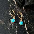 D'joy Sleeping Beauty Turquoise Solitaire Stud Earring with Lever Back in Yellow Gold Plating Sterling Silver 1.74 Ct.