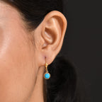 D'joy Sleeping Beauty Turquoise Solitaire Stud Earring with Lever Back in Yellow Gold Plating Sterling Silver 1.74 Ct.