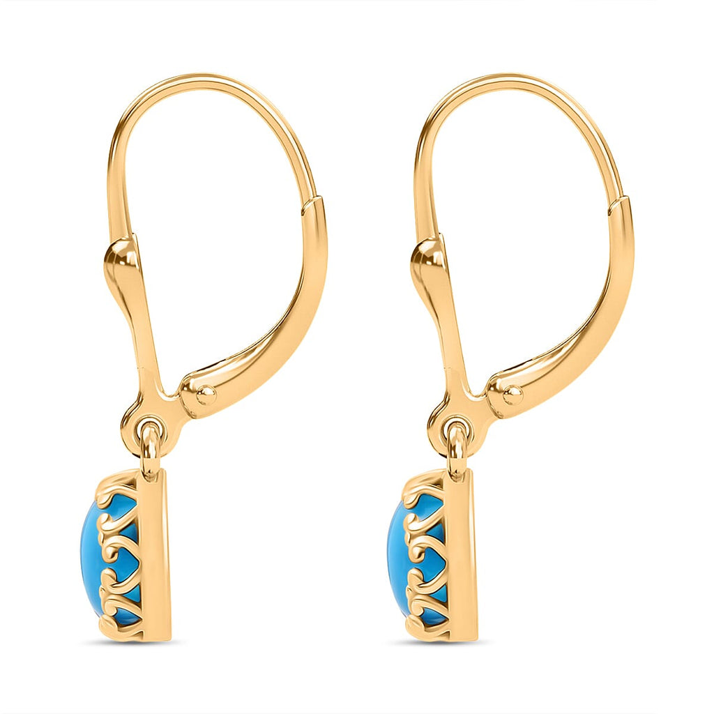 D'joy Sleeping Beauty Turquoise Solitaire Stud Earring with Lever Back in Yellow Gold Plating Sterling Silver 1.74 Ct.