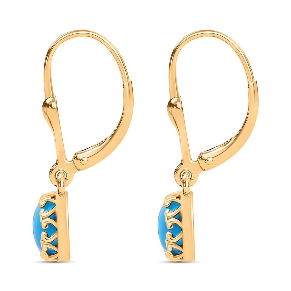 D'joy Sleeping Beauty Turquoise Solitaire Stud Earring with Lever Back in Yellow Gold Plating Sterling Silver 1.74 Ct. 8227399 4