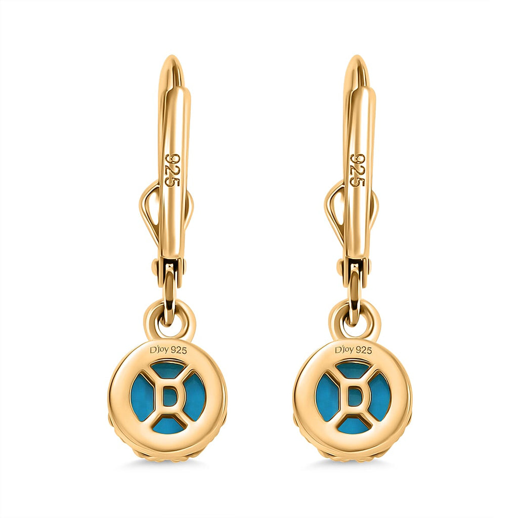 D'joy Sleeping Beauty Turquoise Solitaire Stud Earring with Lever Back in Yellow Gold Plating Sterling Silver 1.74 Ct.