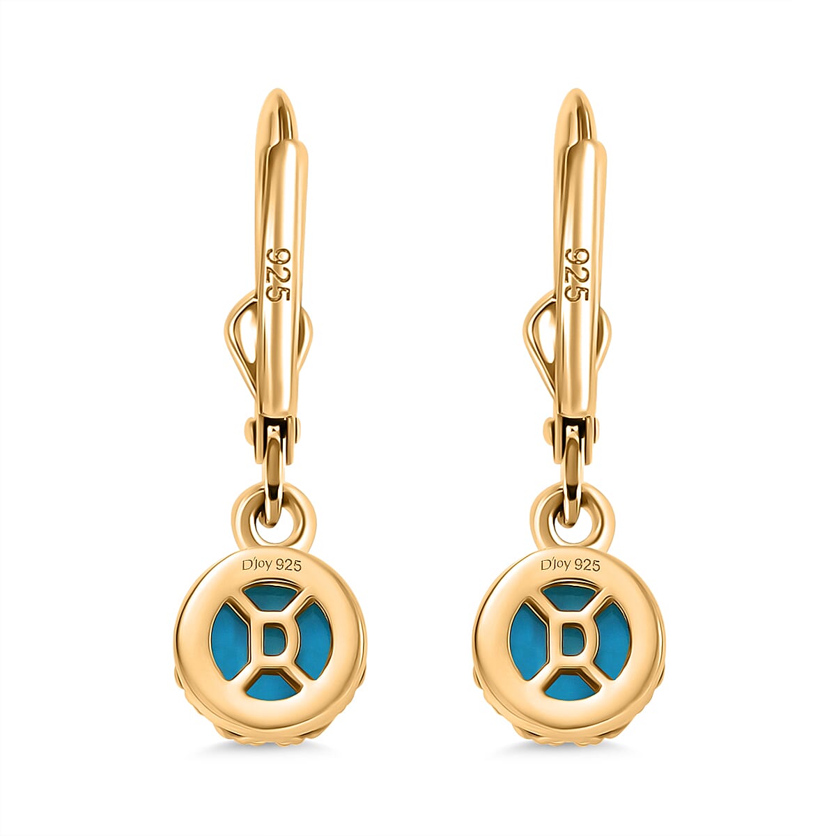 D'joy Sleeping Beauty Turquoise Solitaire Stud Earring with Lever Back in Yellow Gold Plating Sterling Silver 1.74 Ct. 8227399 5