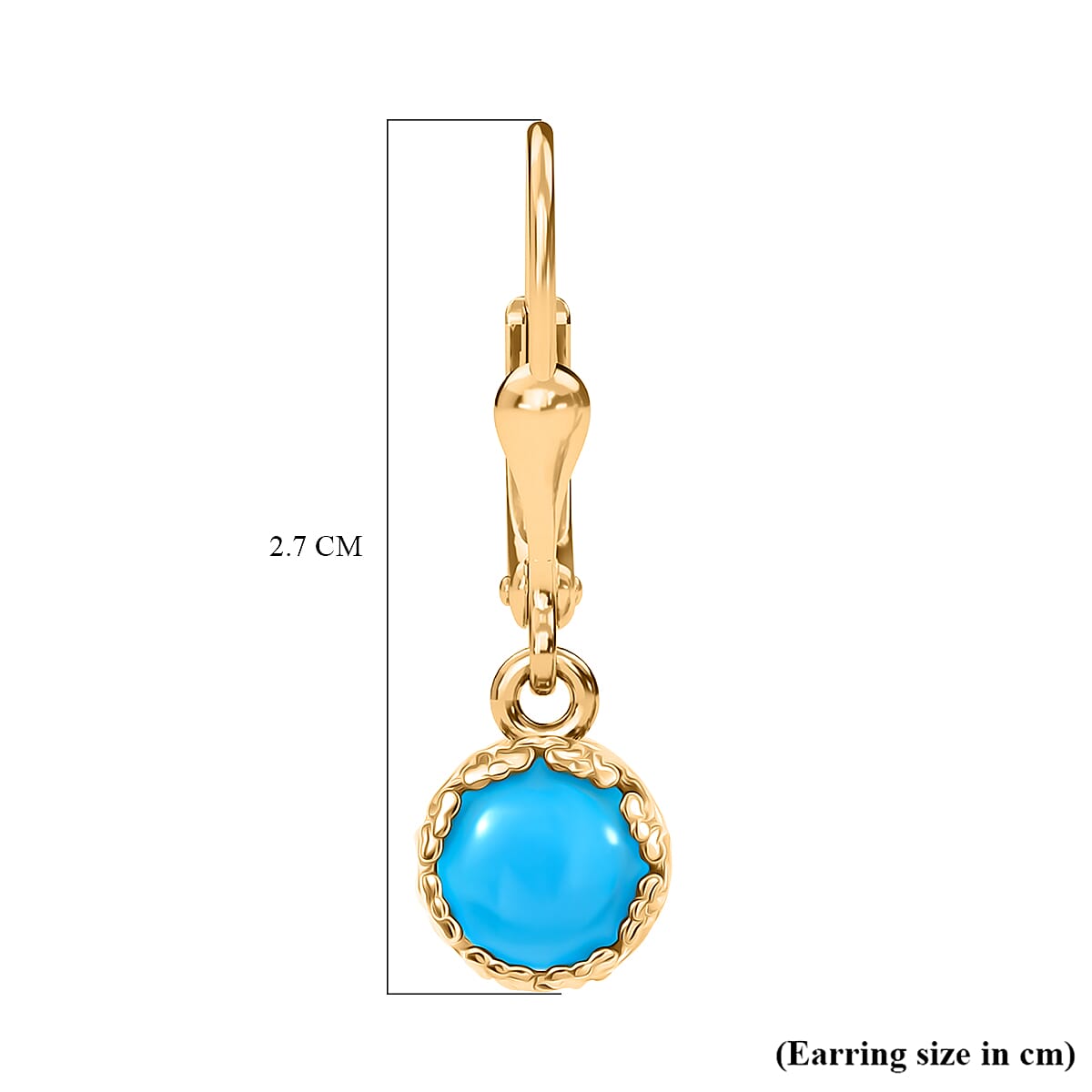 D'joy Sleeping Beauty Turquoise Solitaire Stud Earring with Lever Back in Yellow Gold Plating Sterling Silver 1.74 Ct. 8227399 6